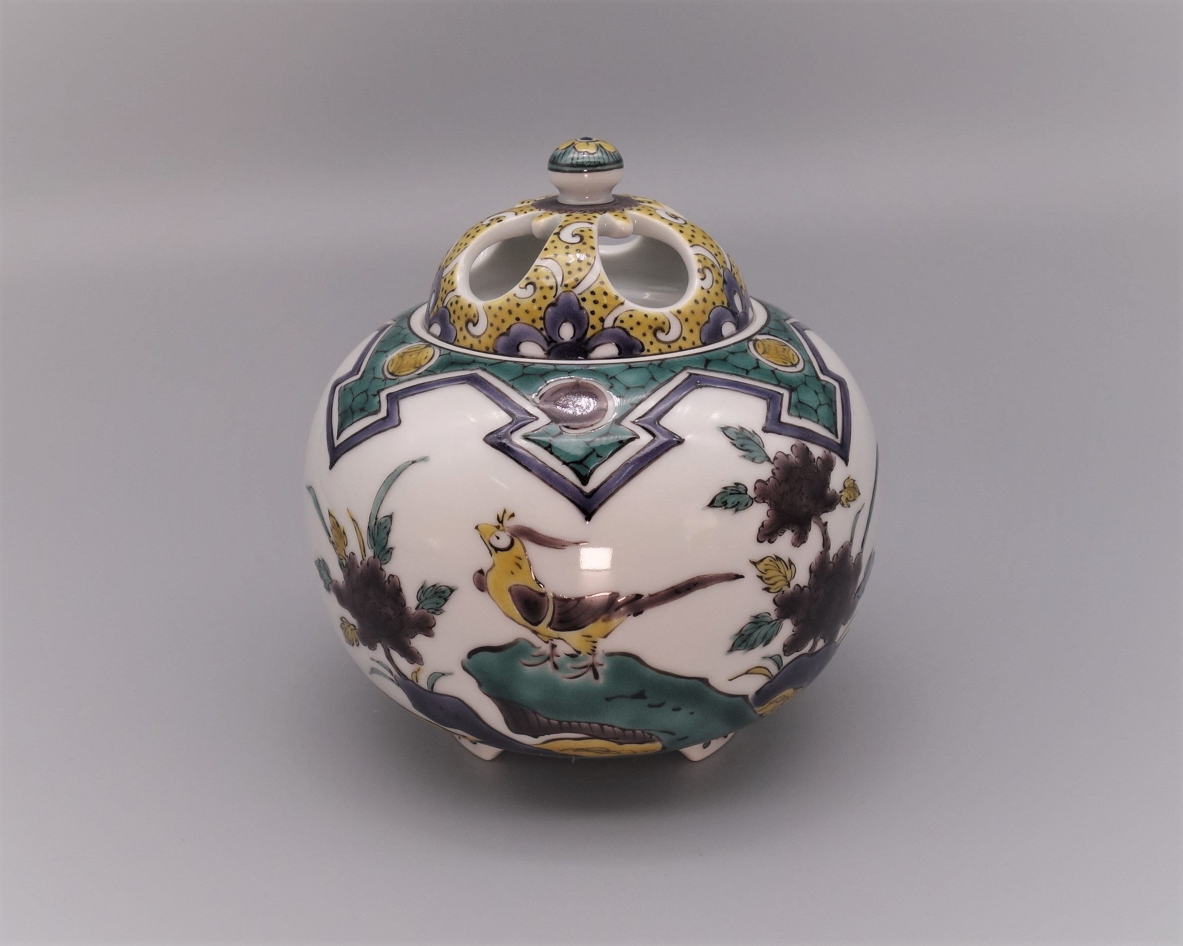 香炉 古九谷花鳥 [銀泉窯 三浦晃禎 ]