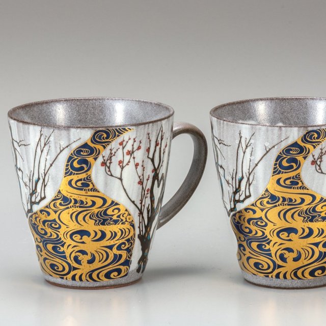 九谷焼ギフト ご贈答品 御祝い 九谷焼ペアマグカップ 光琳梅 【九谷焼