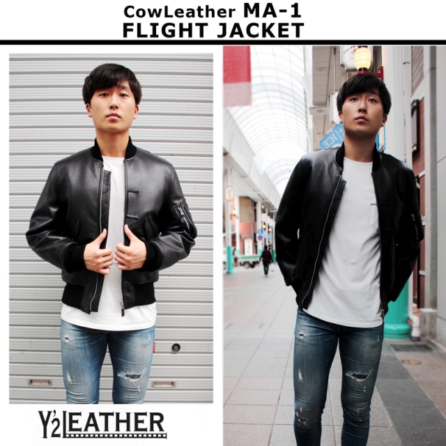 Y2LEATHER 日本製 本革 MA-1ジャケット レザージャケット 牛革 革