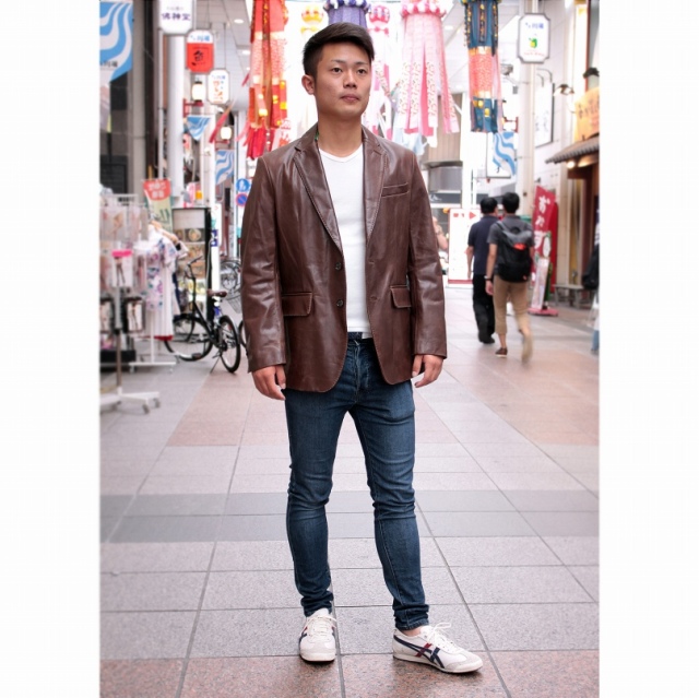 山羊革 テーラードジャケット ハンドステッチ メンズ ブラウン M/L/LL