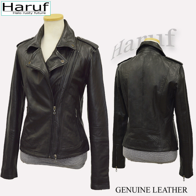 Haruf 本革 ダブルライダースジャケット レディース 革ジャン 皮ジャン