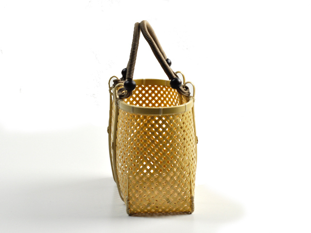 四ツ目編みバッグ ミニ/かごバッグ/竹籠/一点もの/巾着付き/女性/国産