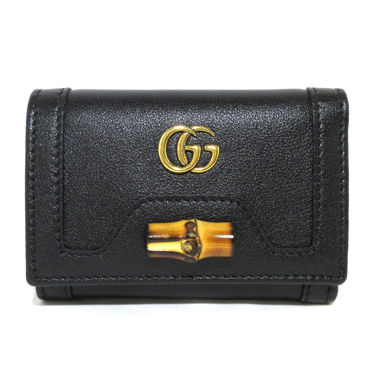 グッチ/3つ折り財布/バンブー付き ミディアム ウォレット/黒×ゴールド