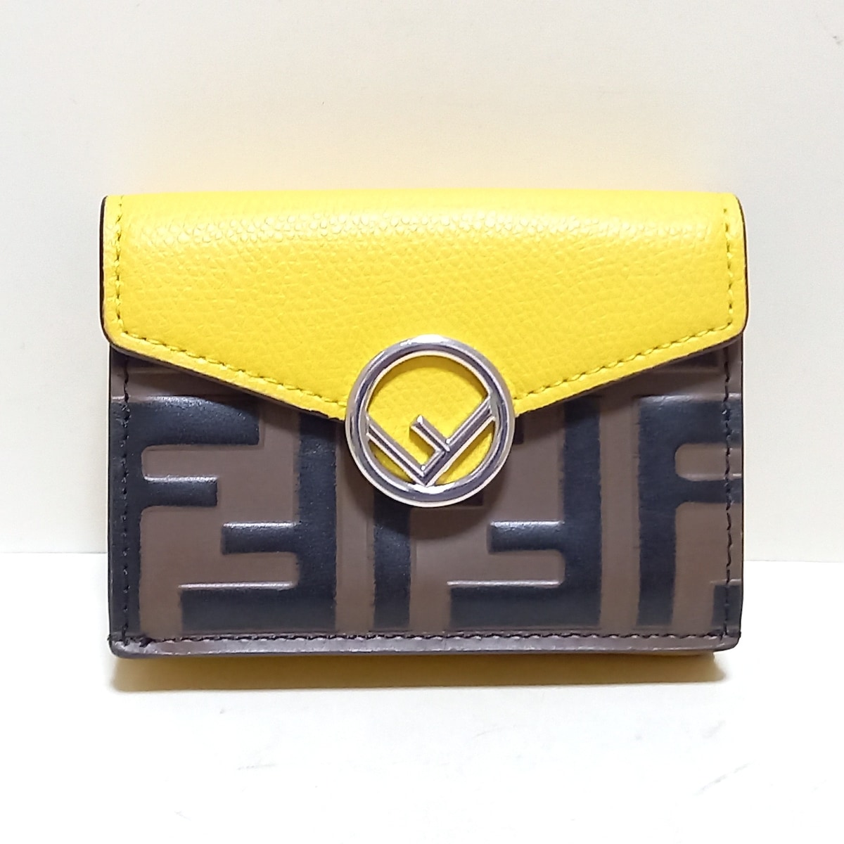 フェンディ/3つ折り財布/エフイズフェンディ,ズッカ柄/イエロー×ダーク