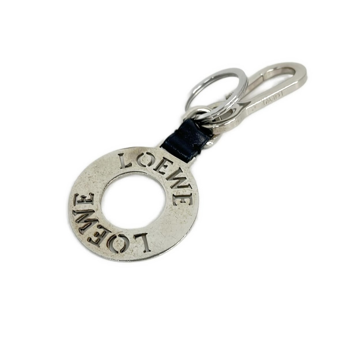 ロエベ キーホルダー(チャーム) - 黒×シルバー ロゴサークル レザー