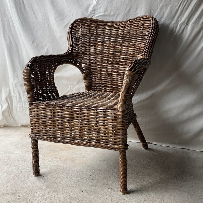 ヴィンテージ ラタン製アームチェア ラウンジチェア 古い籐の椅子 籐