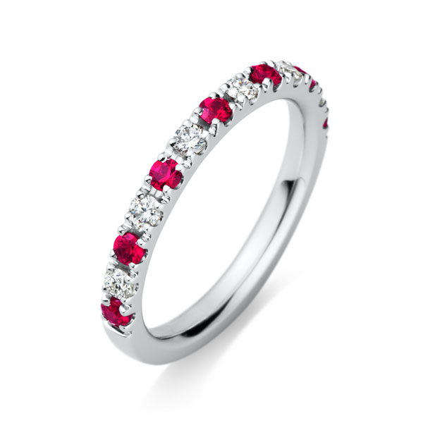 PT950 スクエア プレシャスストーン ルビー ダイヤモンド ハーフ