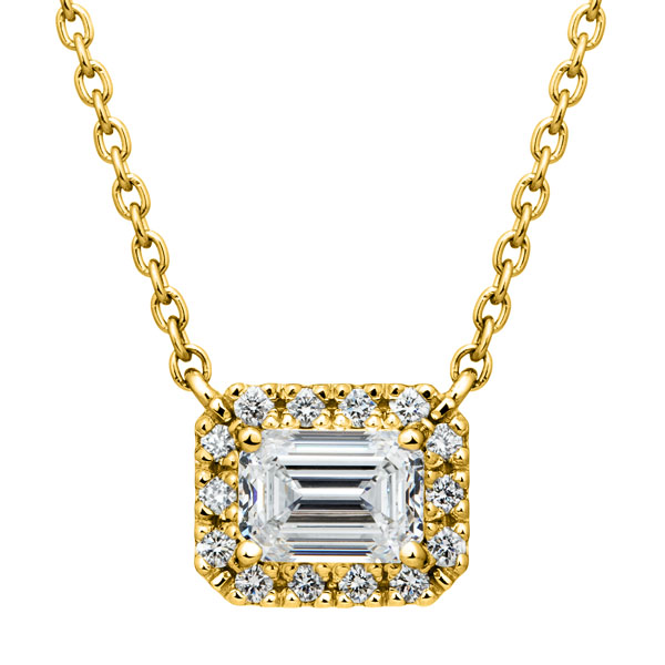 K18YG ルシーダ エメラルドカット ダイヤモンド ヘイロー ネックレス