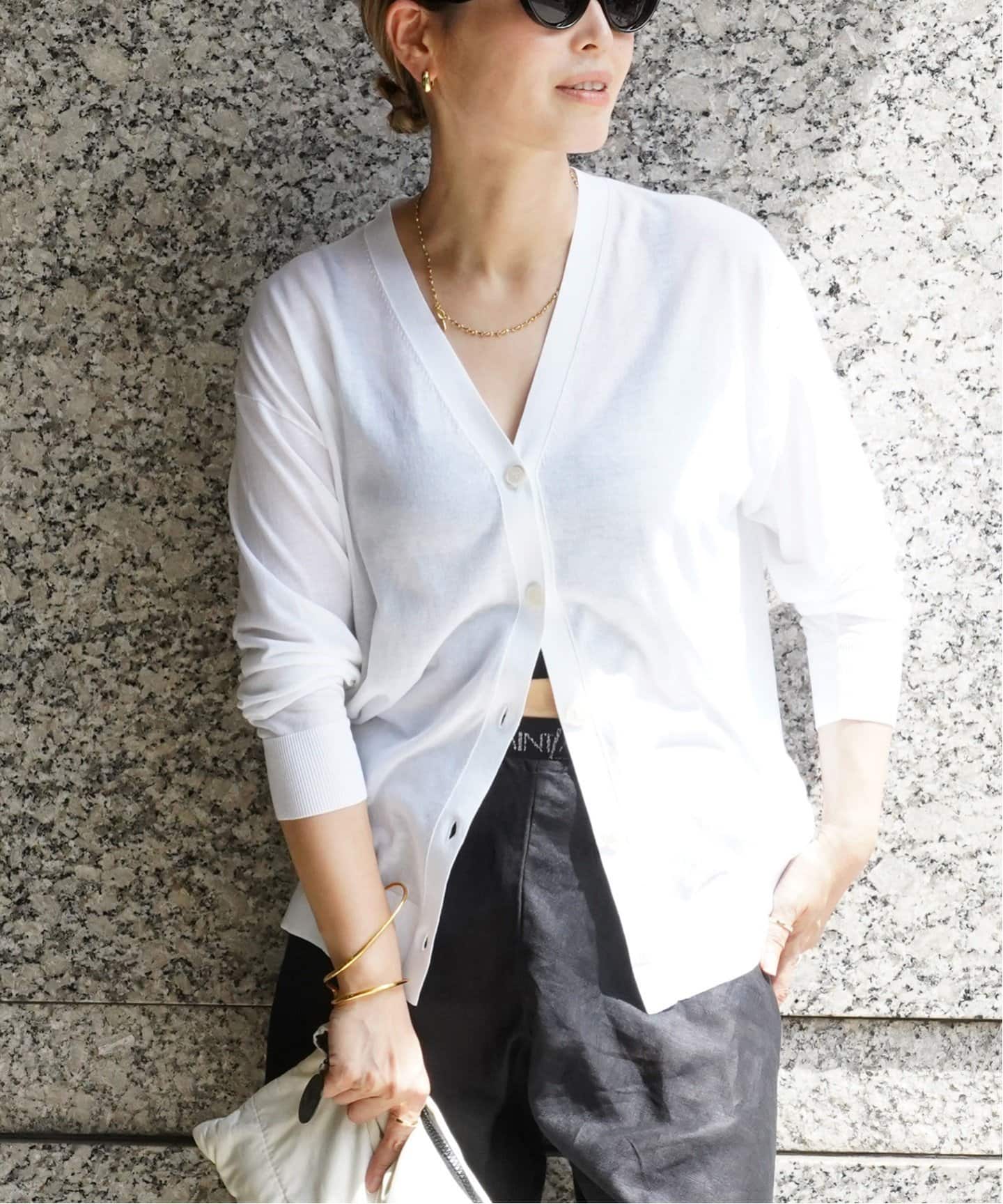 Fine Cotton Vネック カーディガン（ニット／セーター）｜Deuxieme