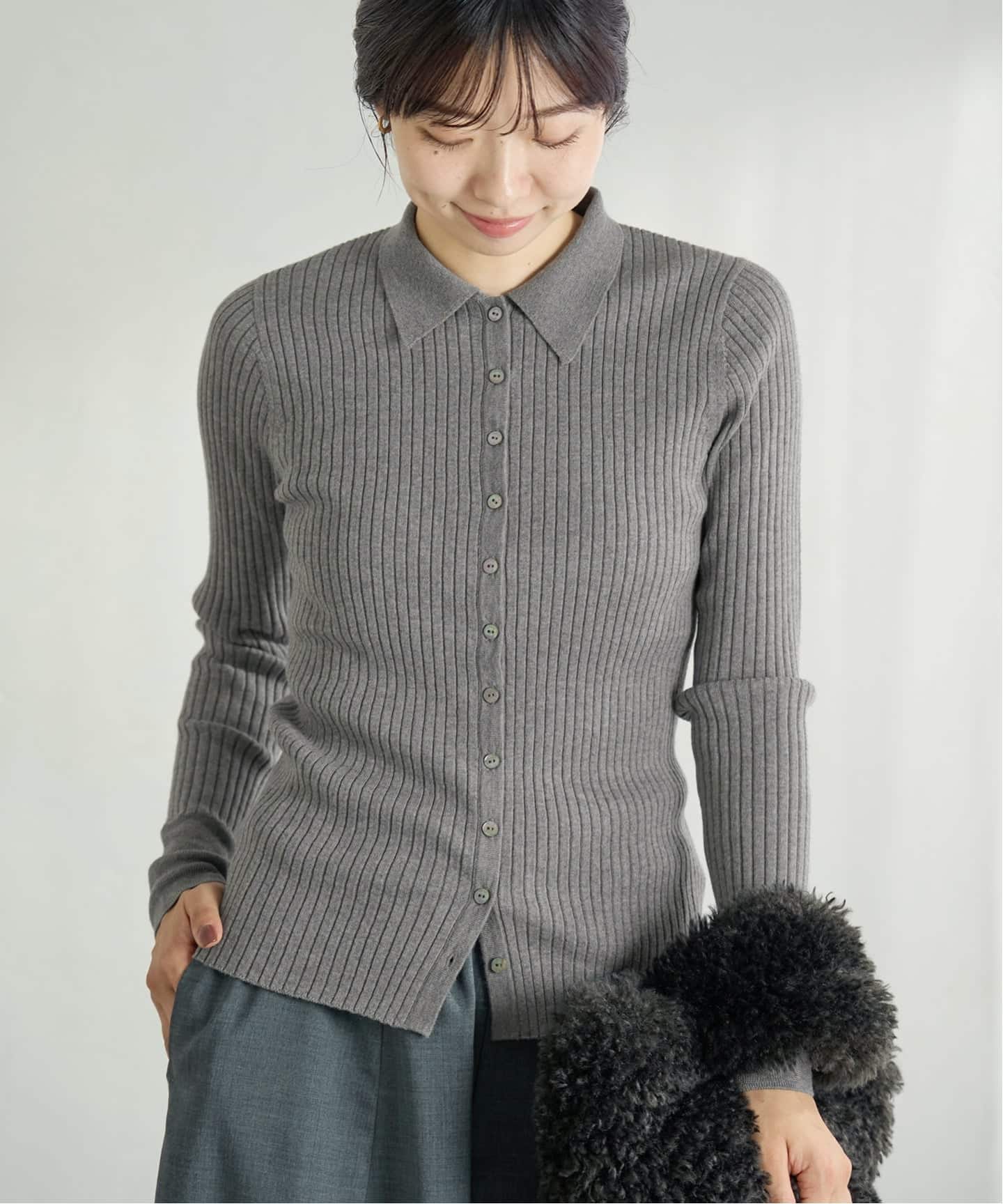 EXメリノリブ ポロ襟カーディガン（カーディガン）｜IENA（イエナ）の