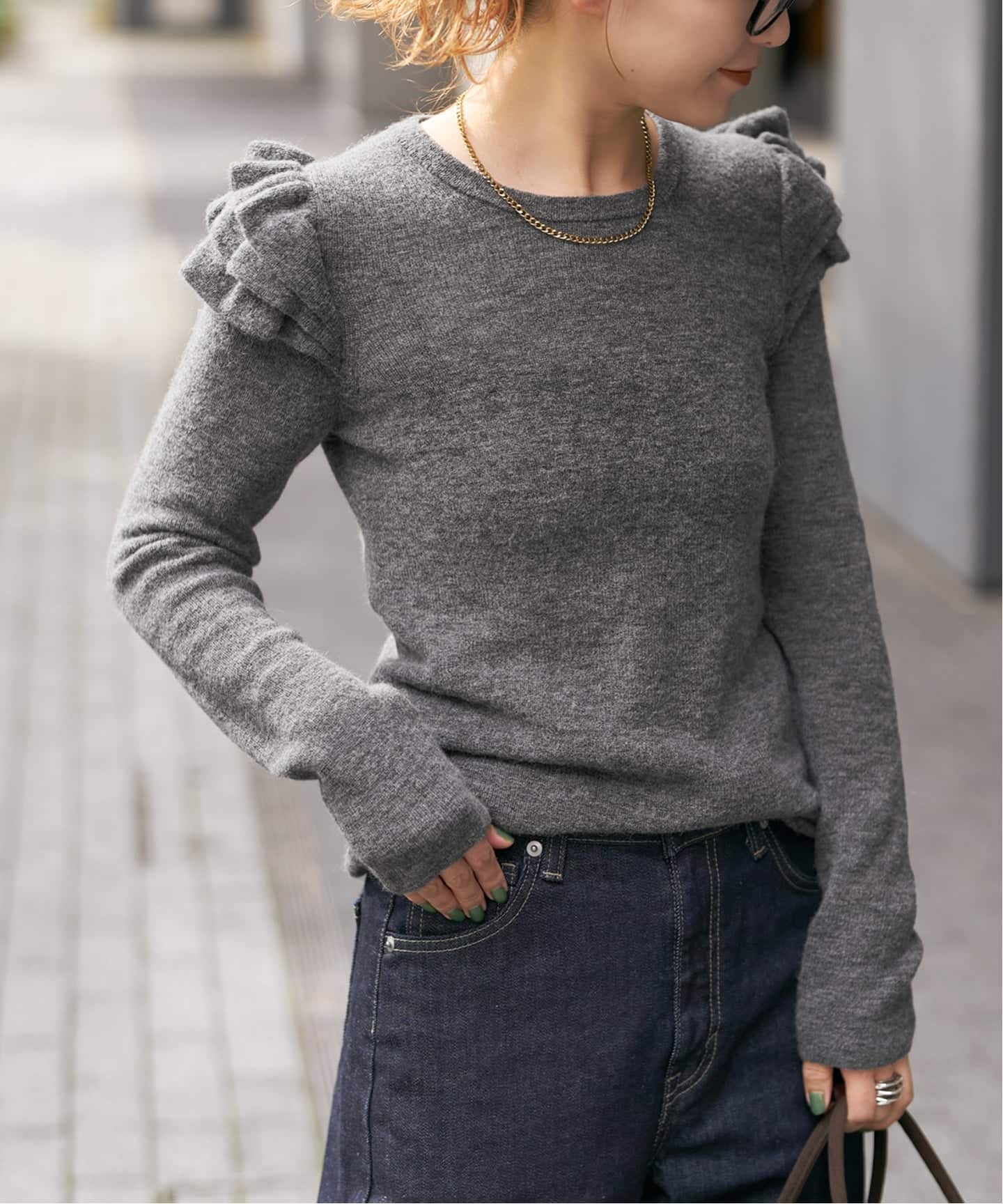 Cygne◇ネックフリルニット/カシミア混/ニット・セーター(厚手