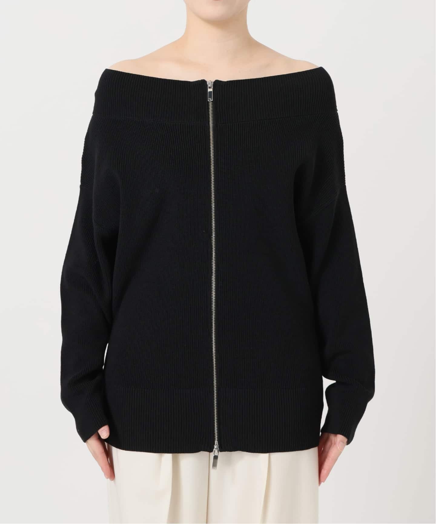 WEB限定追加》フロントジップボートネックニット（ニット／セーター