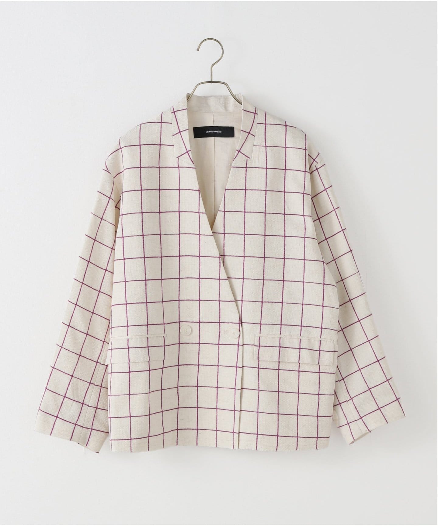 ノーカラーチェックオーバージャケット（ノーカラージャケット