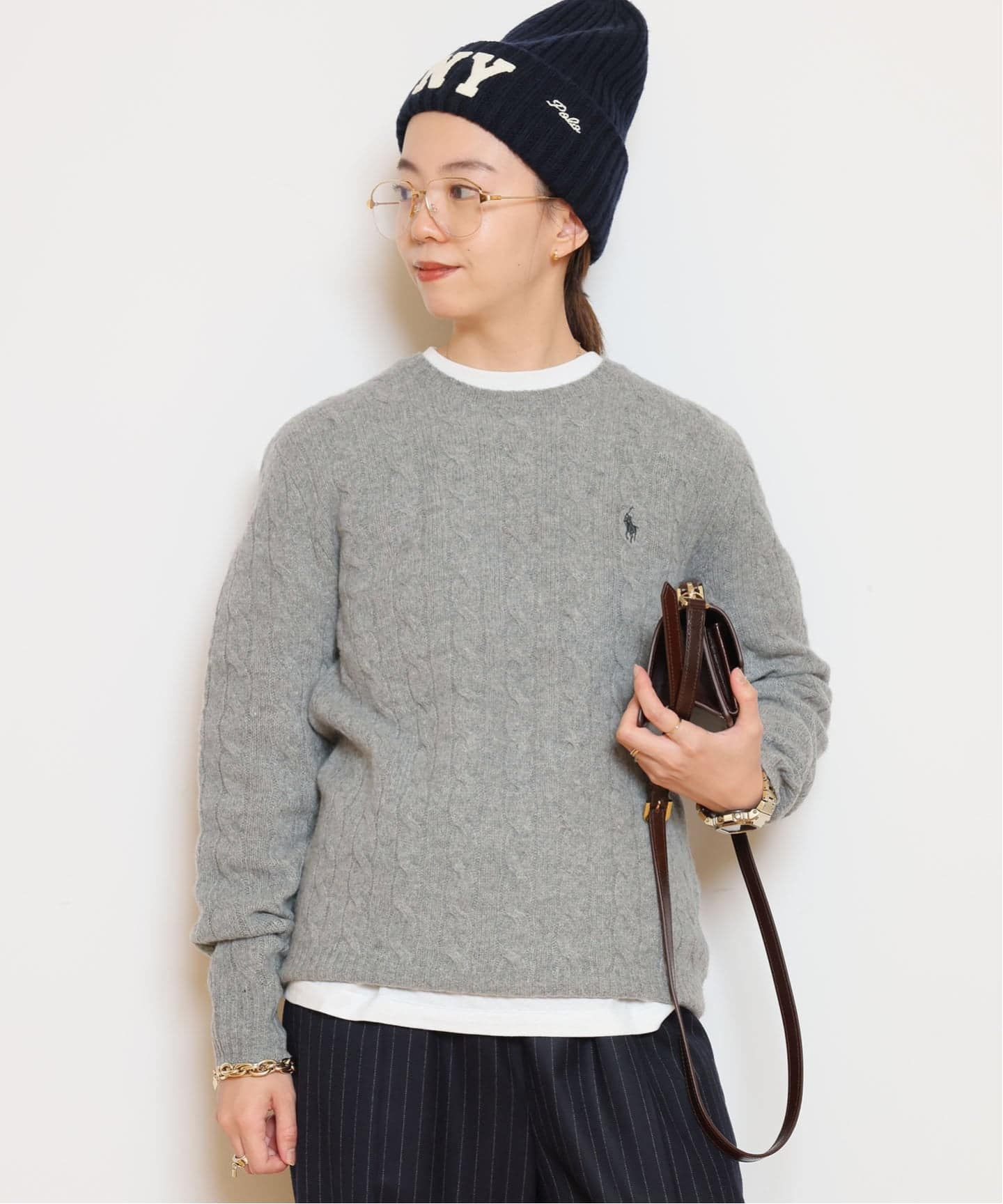 新品POLO ラルフローレン ウール100 定番クルーネックセーター◇グレー