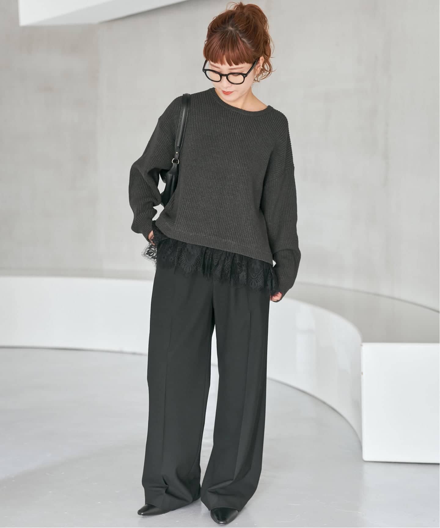 追加3》レースドッキング畦ニットプルオーバー（ニット／セーター