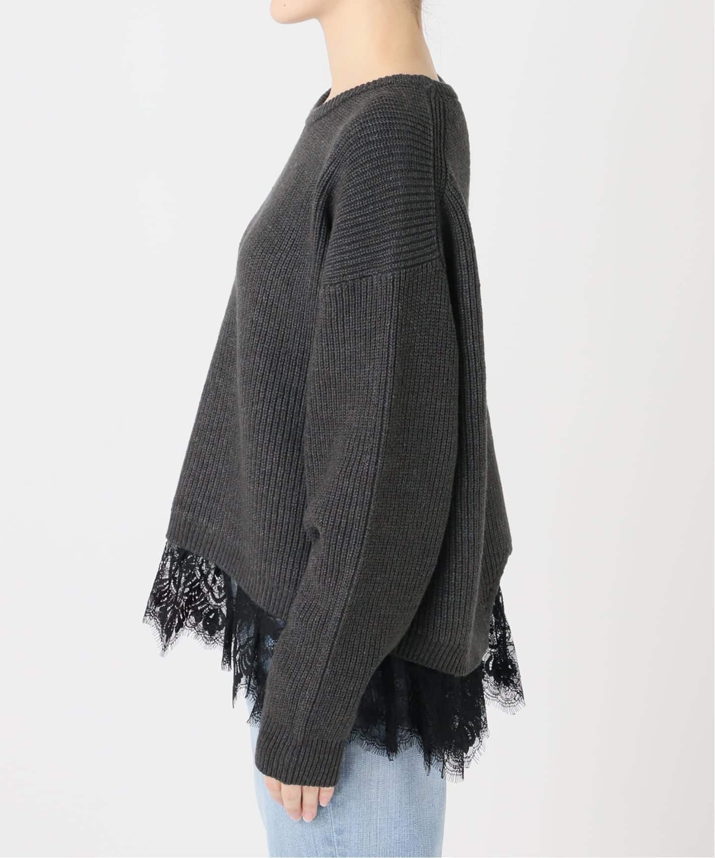 追加3》レースドッキング畦ニットプルオーバー（ニット／セーター