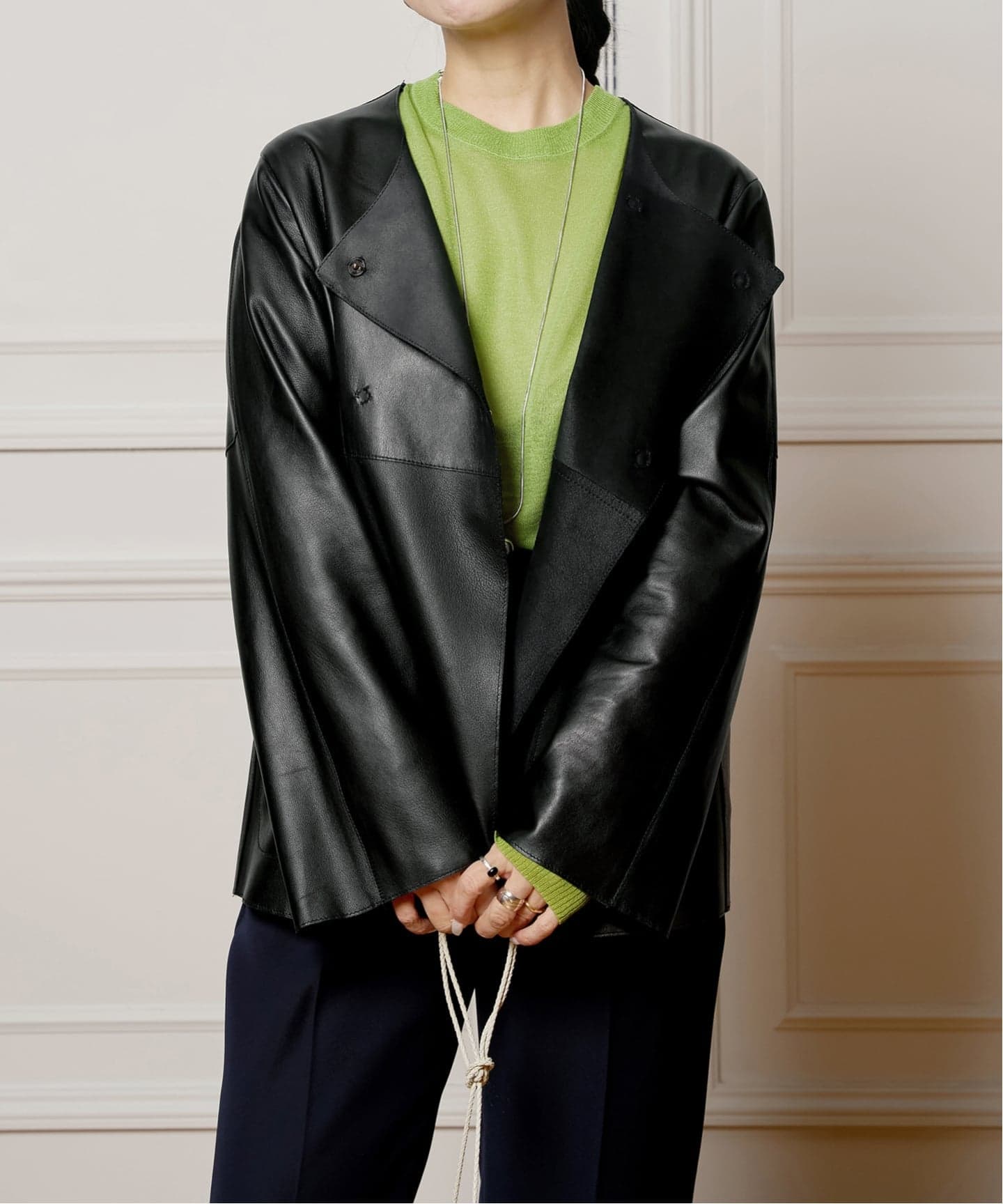 追加予約》IENA LA BOUCLE SHEEPレザージャケット（ノーカラー