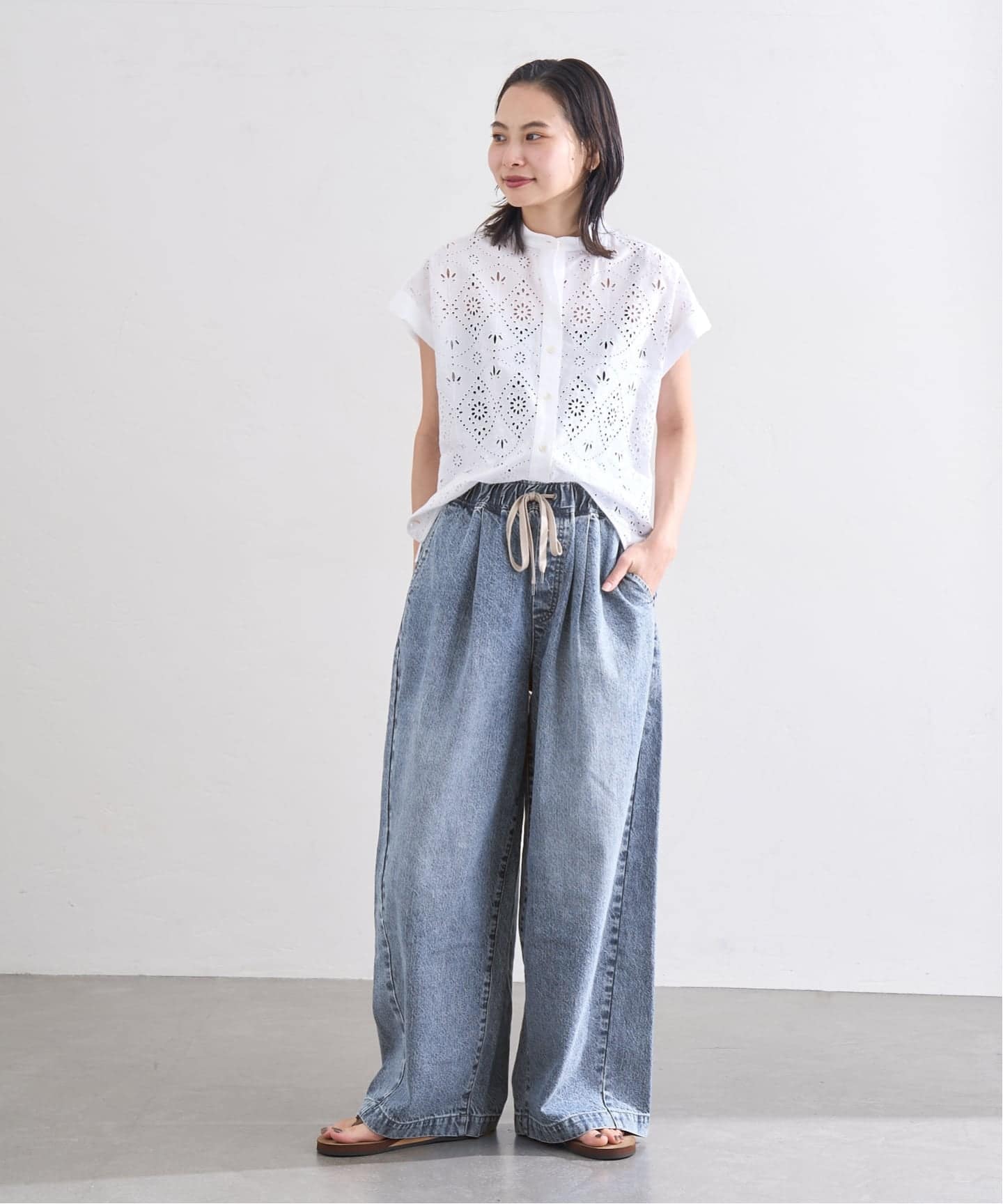 追加》イージーデニムワイドパンツ（デニムパンツ・ジーンズ