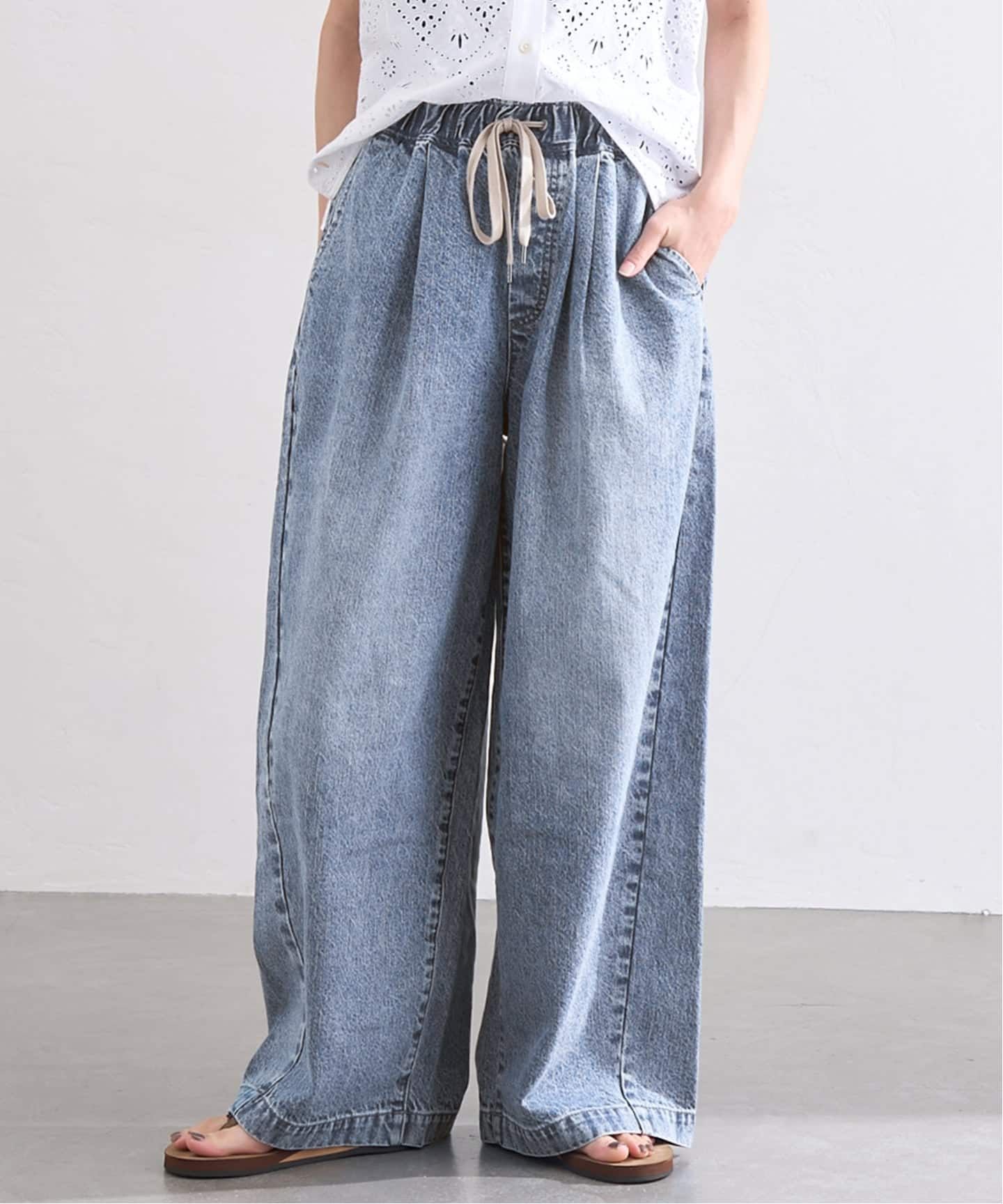 追加》イージーデニムワイドパンツ（デニムパンツ・ジーンズ