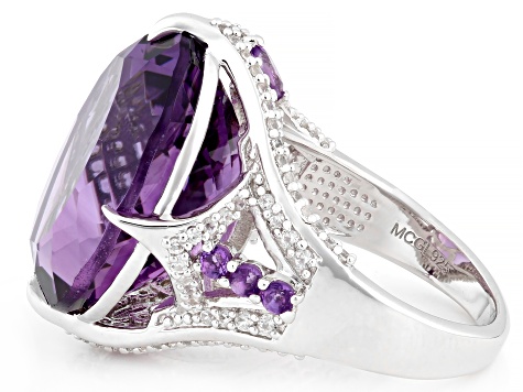 Purple Canela Amethyst Rhodium Over Sterling Silver Ring 16.11ctw