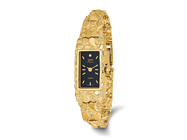 14k Yellow Gold Ladies Rectangular Black 15x31mm Dial Solid Nugget
