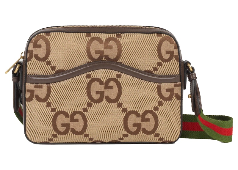 Gucci Messenger Bag with Jumbo GG Camel/Ebony in Canvas with Gold