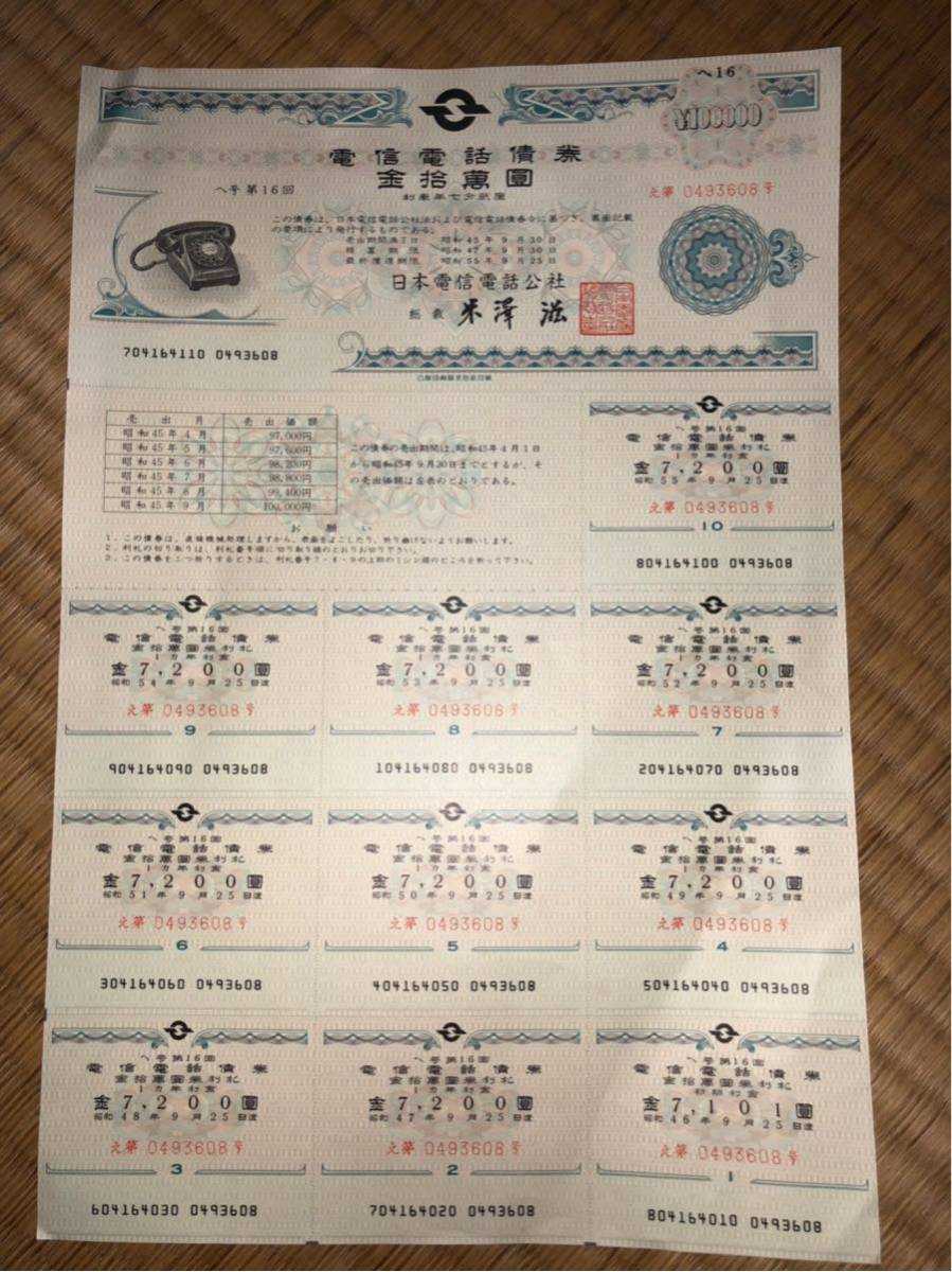 k*0様 割引電信電話債券 金壱萬圓10000 1枚 電電公社 第1回 昭和レト k