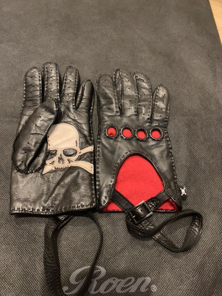 ロエンジャガードスカル柄指ぬきニットグローブ