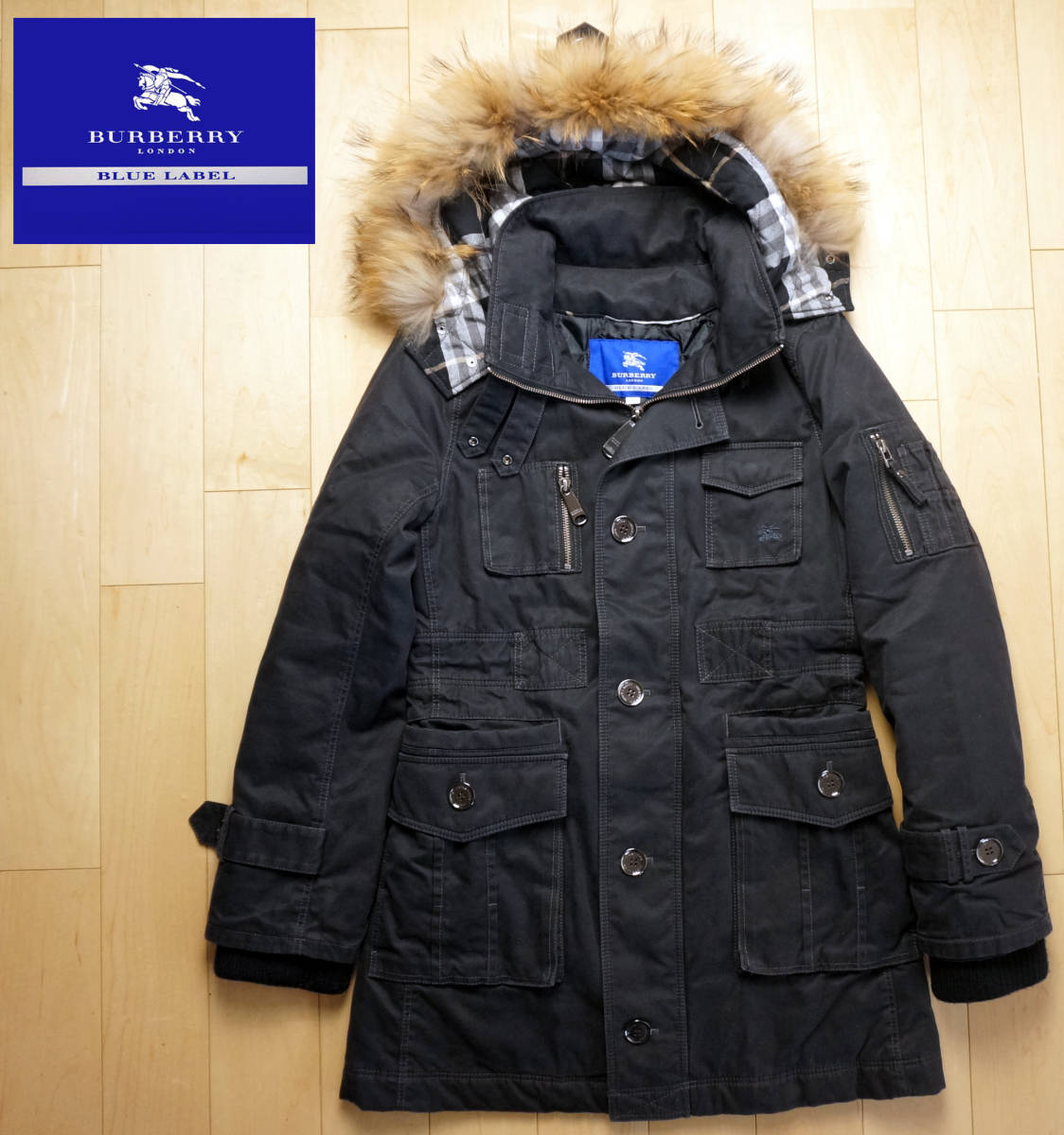 Burberry blue label 38 モッズコート フード付き BURBERRY BLUE LABEL