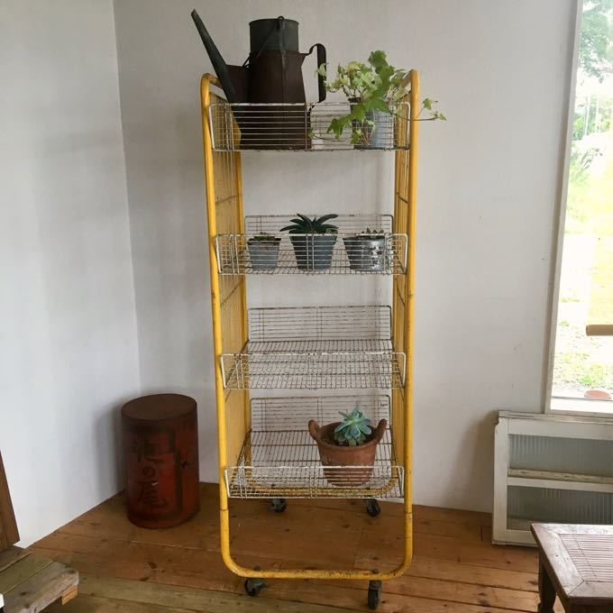 昭和レトロ ワイヤーワゴン キャスター付 店舗什器 超シャビージャンク