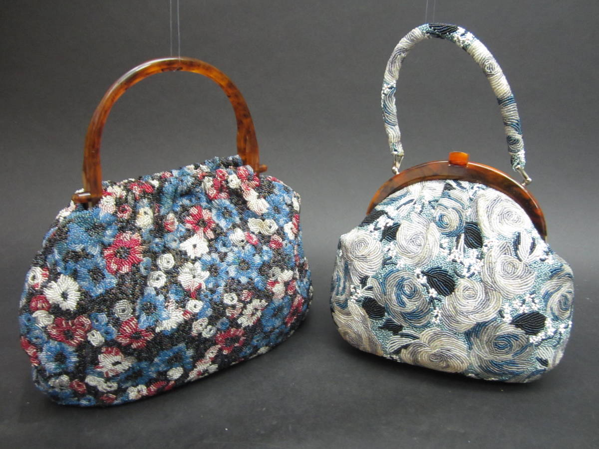 Hakubotan 銀座白牡丹 総柄 ビーズ刺繍 ハンドバッグ パーティ 和装 白