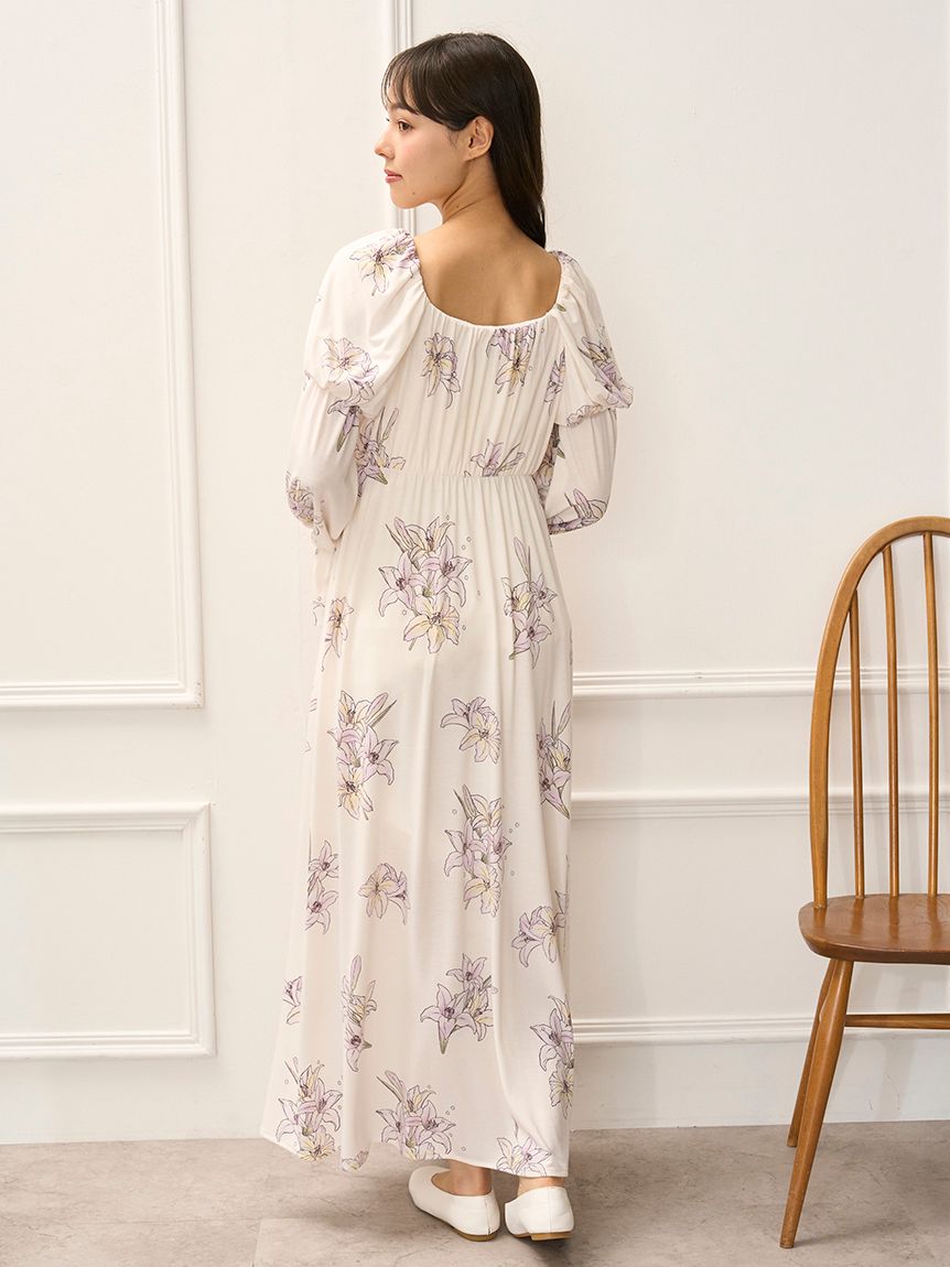 MUCHA】リリー柄カップインワンピース(ワンピース)｜ルームウェア