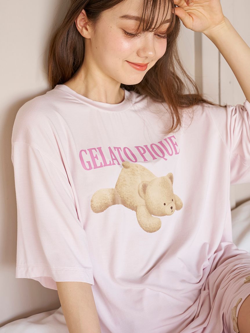 ジェラートピケ ベアモチーフシャツ＆ショートパンツセットアップ