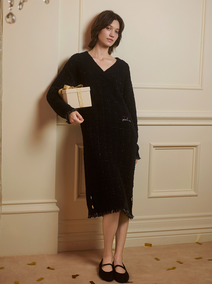 JOEL ROBUCHON】ツイードモコVネックワンピース(ワンピース)｜ルーム