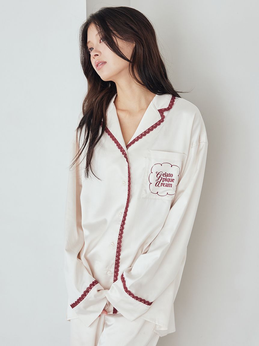 レースサテンシャツ(シャツ)｜ルームウェア・パジャマ通販の