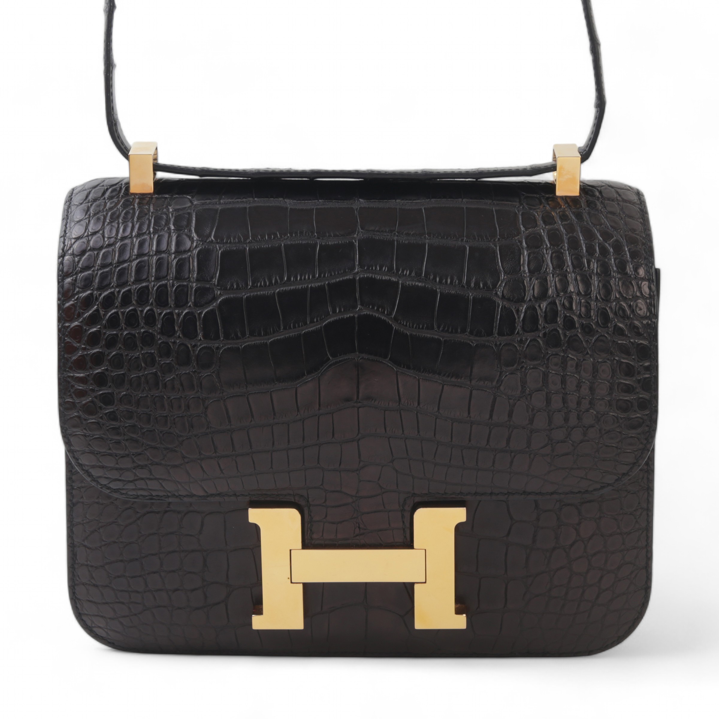 ランク A HERMÈS エルメス コンスタンス24 ブラック (89) クロコダイル