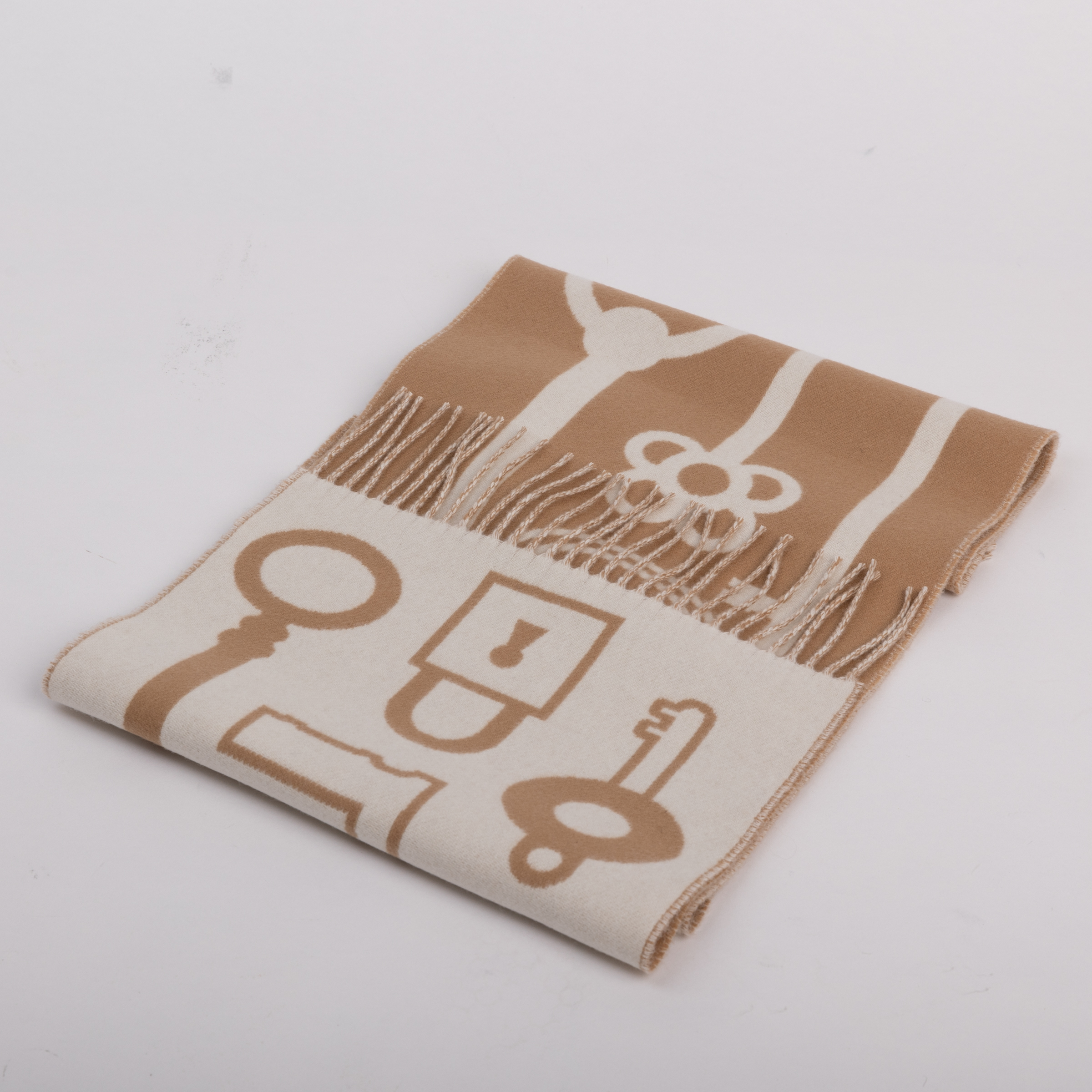 ランク N 新品 HERMÈS エルメス カシミヤマフラー フリンジ ベージュ