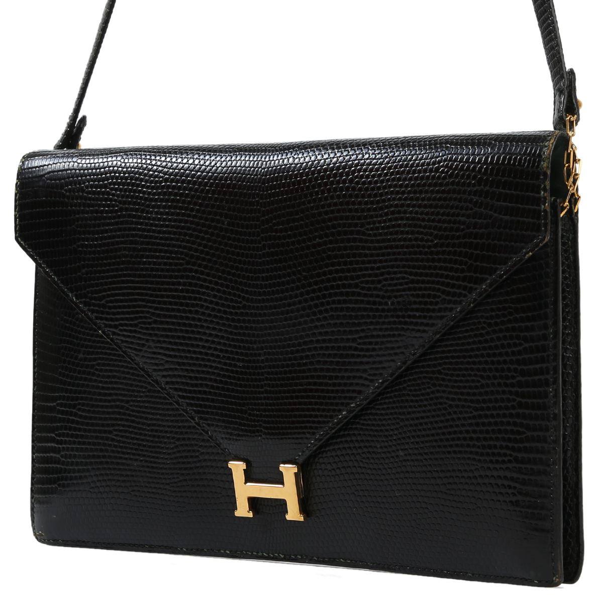 HERMÈS Vintage Liddy crossbody bag in Black Lizard leather with