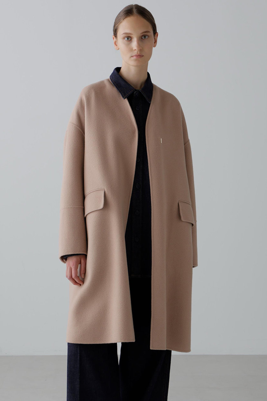 ADORE(アドーア)｜ソリッドウールリバーノーカラーコート/ベージュ の