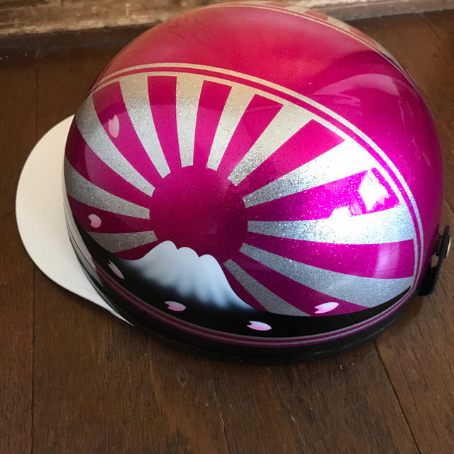 新品塗装 キャンディーピンクラメ 桜 富士日章 コルク半 ヘルメットの