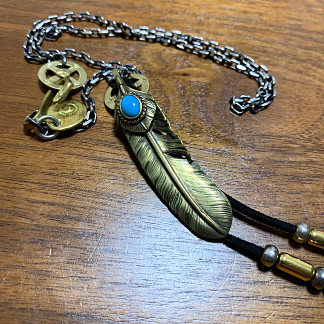 goro's 全金ターコイズ付特大フェザー 細角チェーンset