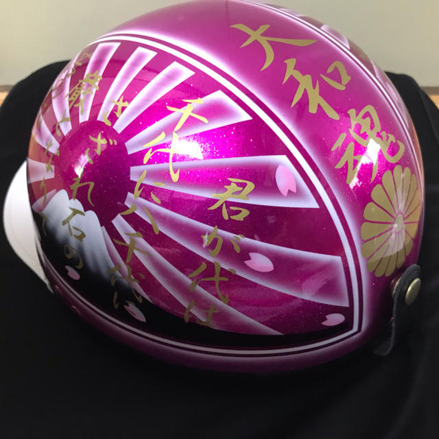 キャンディーピンクラメ 君が代 富士日章 コルク半 ヘルメット 桜吹雪
