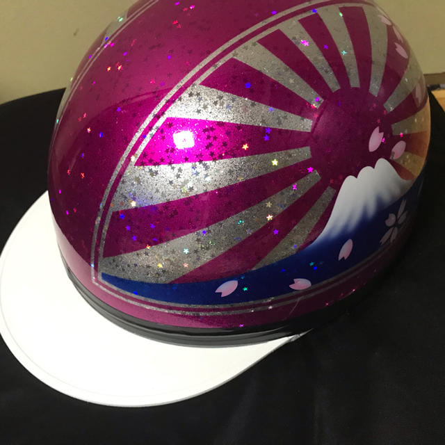 星型ラメ キャンディーピンク 富士日章 コルク半 ヘルメット 桜吹雪 の