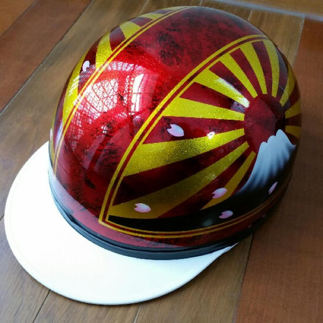 新品ラップ塗装 富士日章 コルク半 ヘルメット ツヤツヤ 桜 ラメ