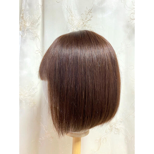 新品 人毛 ウィッグ 人工皮膚付きロング 30cm 明るめブラウン M