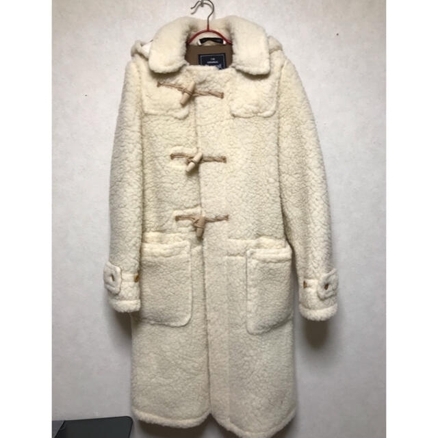 gloverall オフホワイト ダッフルコート モコモコウール 38 フード