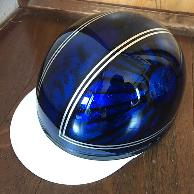 ラップ塗装 ぼかし 日章 キャンディーブルー ラメ コルク半 ヘルメット