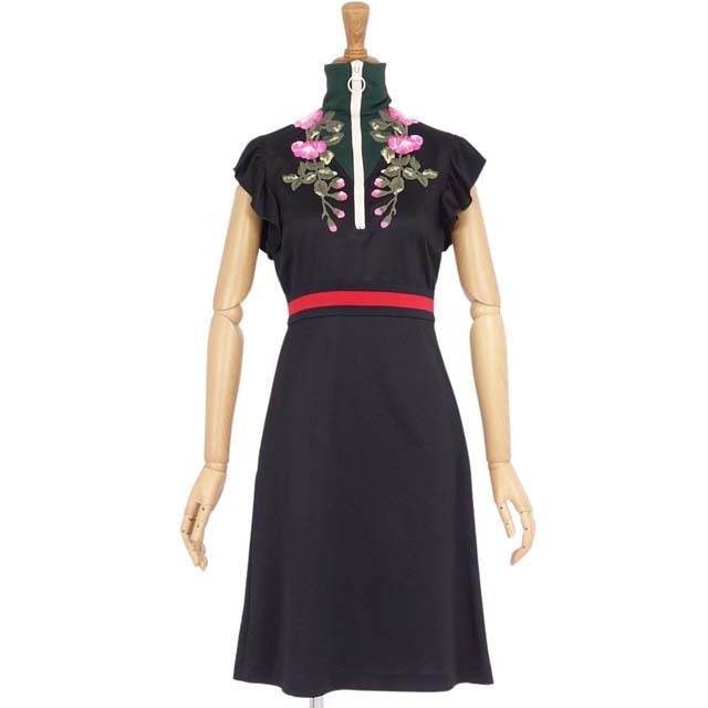 GUCCI - グッチ ワンピース ドレス ハーフジップ エンブロイダリー 花
