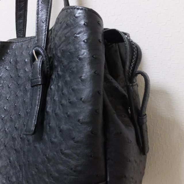 未使用 Takechi ブラック オーストリッチ ハンドバッグ □ Q313の通販