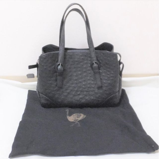 未使用 Takechi ブラック オーストリッチ ハンドバッグ □ Q313の通販